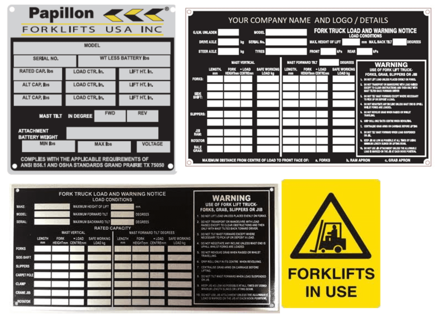 Forklift Safety & Instruction Plates