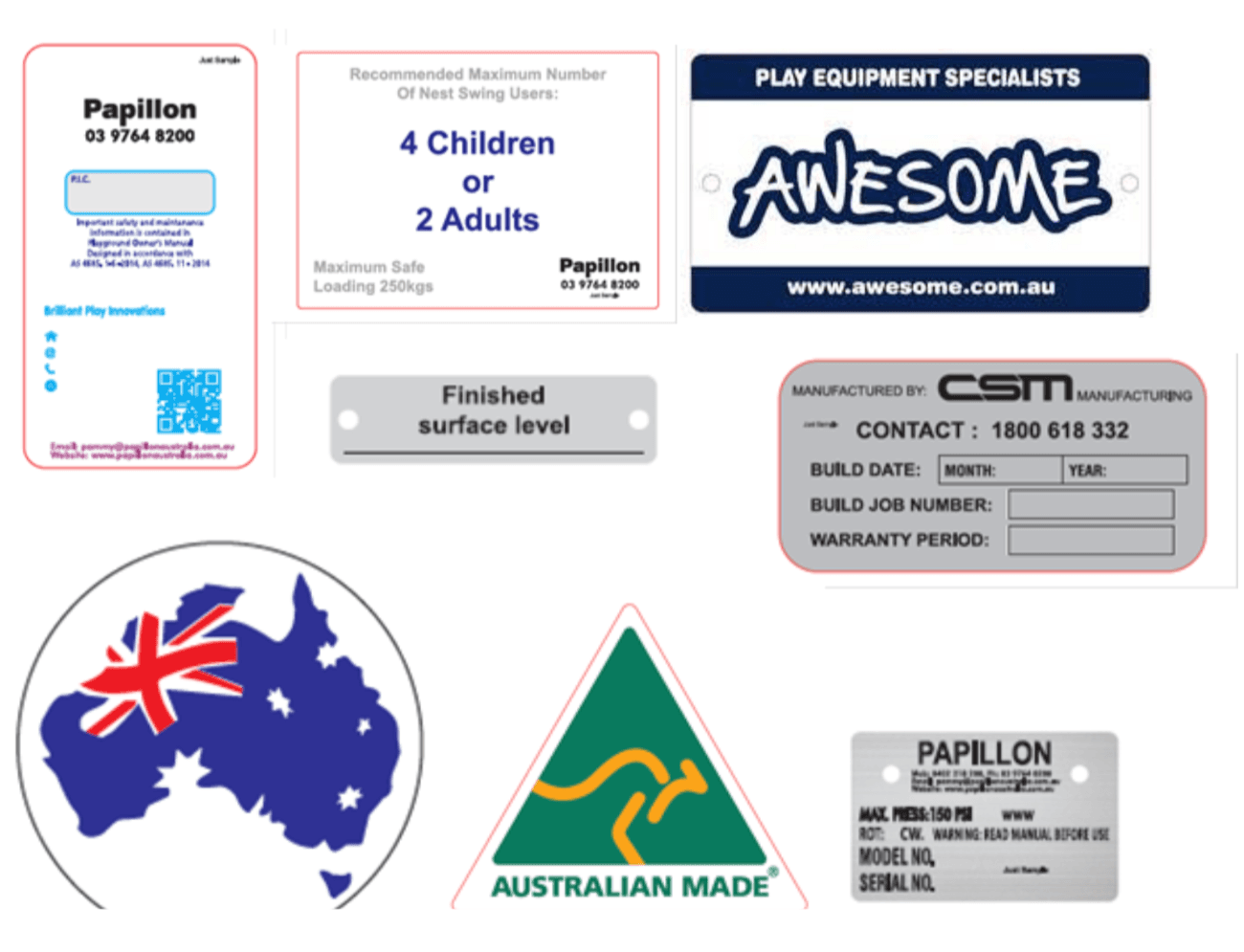 Playground Equipment Tags